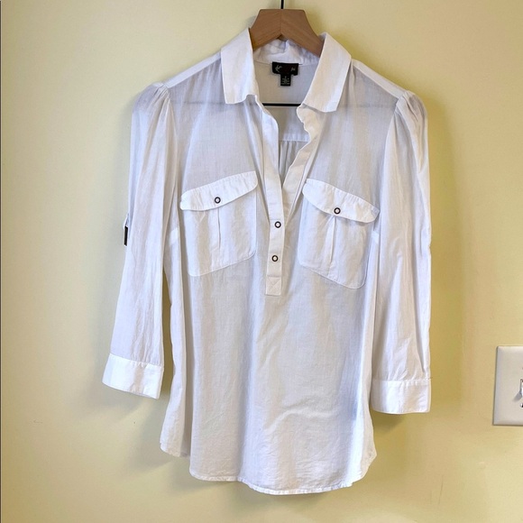 Fei for Anthropologie White Popover Button-Up Shirt Equestrian Boho Size 2 - Picture 1 of 5